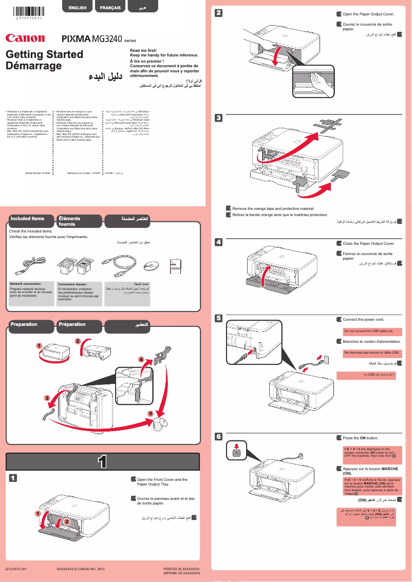 Page 1 de la notice Manuel utilisateur Canon Pixma MG3240