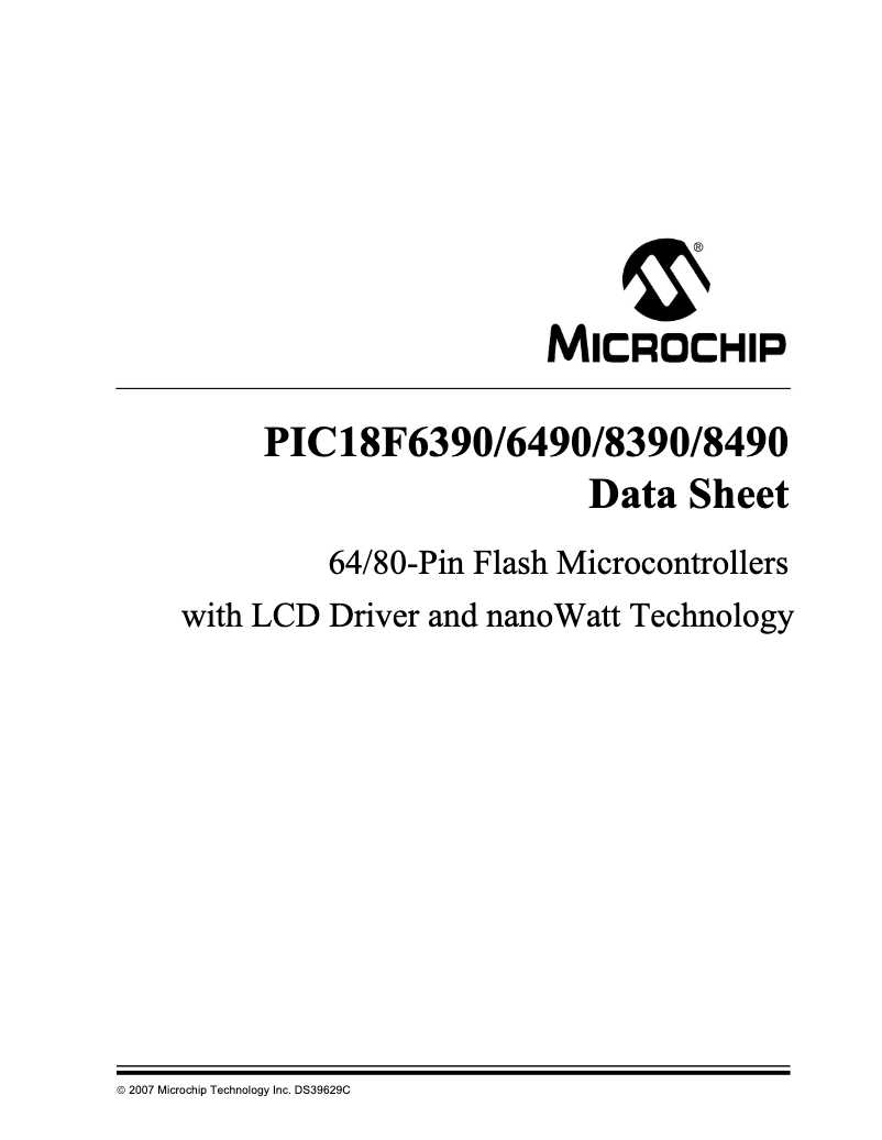 Page 1 de la notice Fiche technique Microchip PIC18F6390