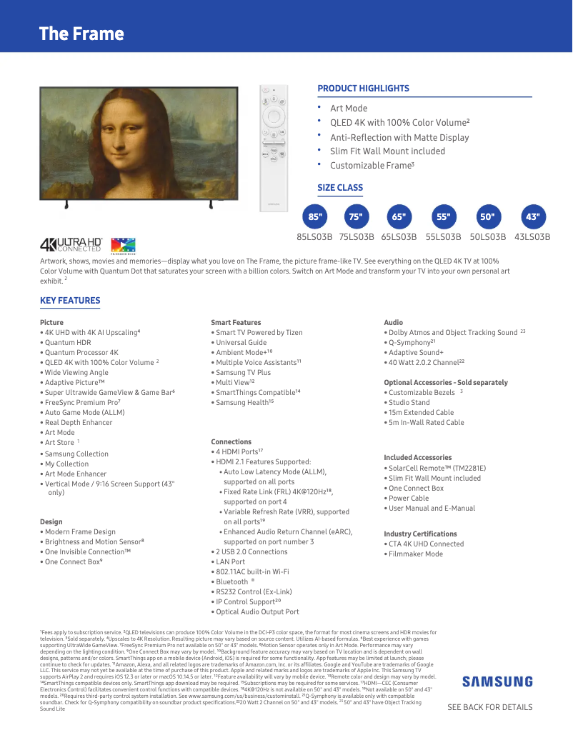 Página 1 del manual Ficha técnica Samsung QN55LS03B