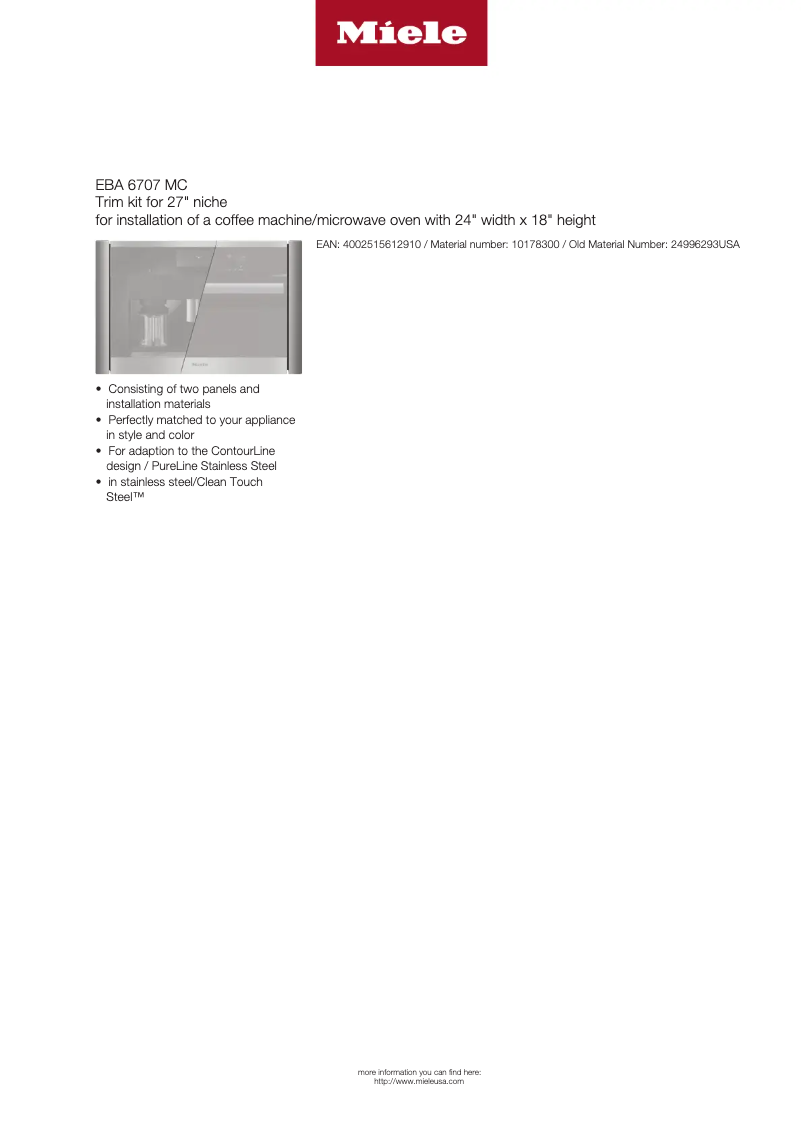 Página 1 del manual Ficha técnica Miele EBA 6707 MC