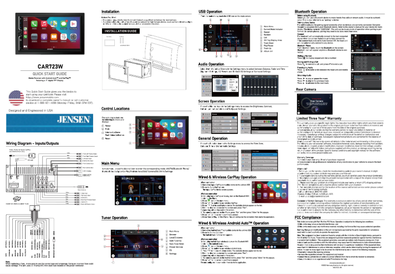 Page 1 de la notice Guide de démarrage rapide Jensen CAR723W