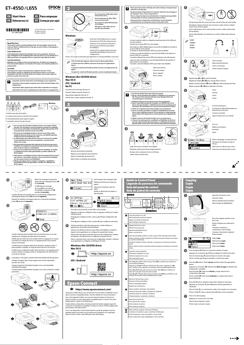 Page 1 de la notice Guide d'installation Epson EcoTank L655