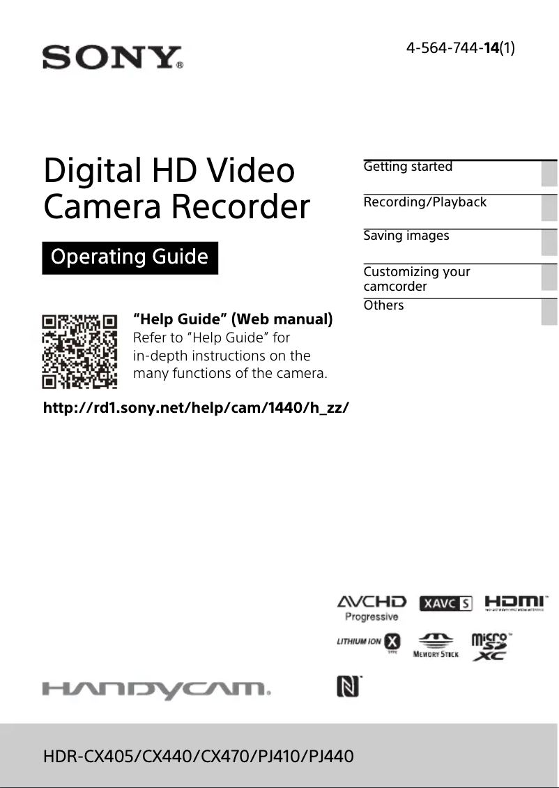 Page 1 de la notice Manuel utilisateur Sony HDR-PJ440