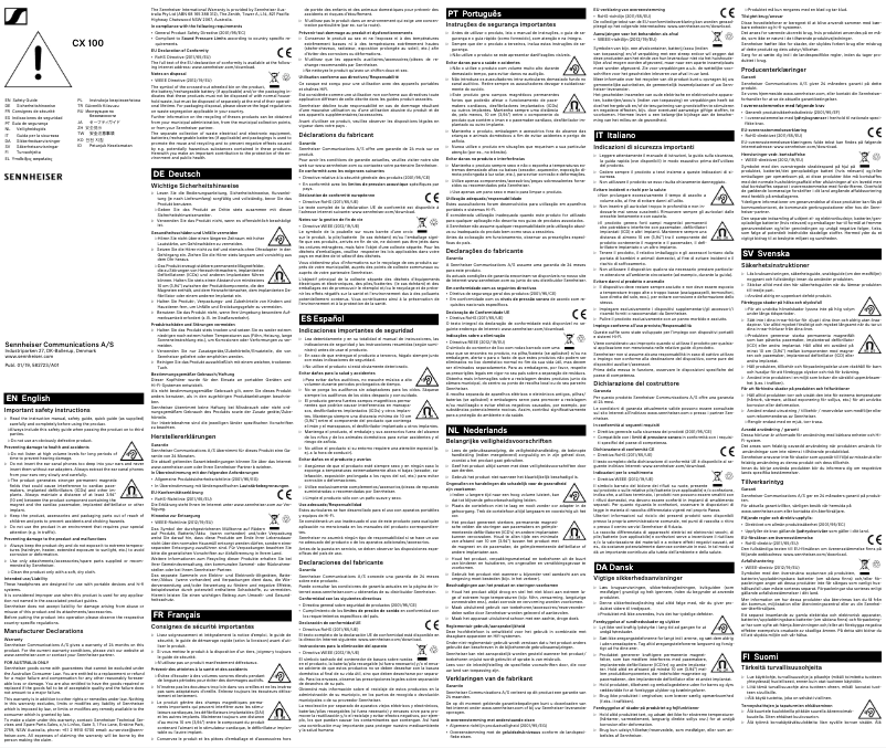 Page 1 de la notice Manuel utilisateur Sennheiser CX 1.00