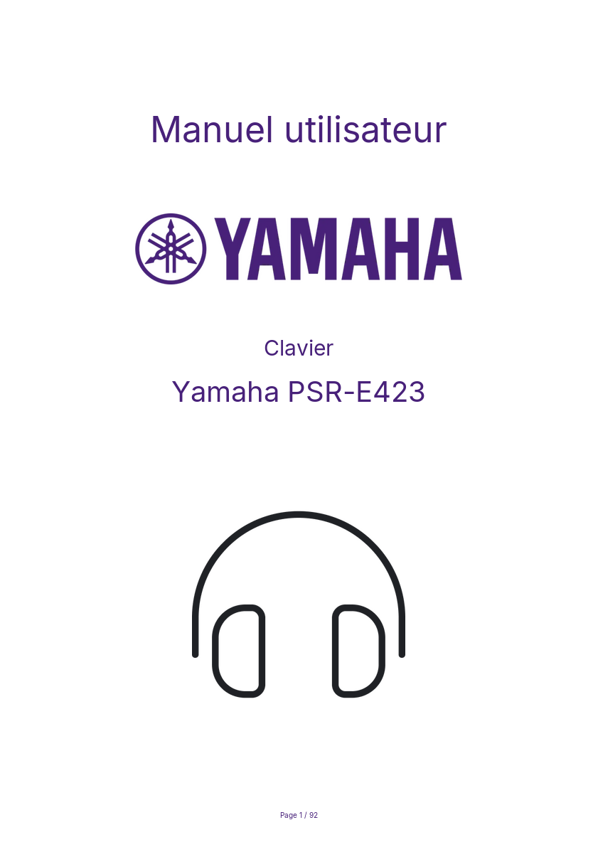 Page n°1 - Manuel utilisateur Yamaha PSR-E423