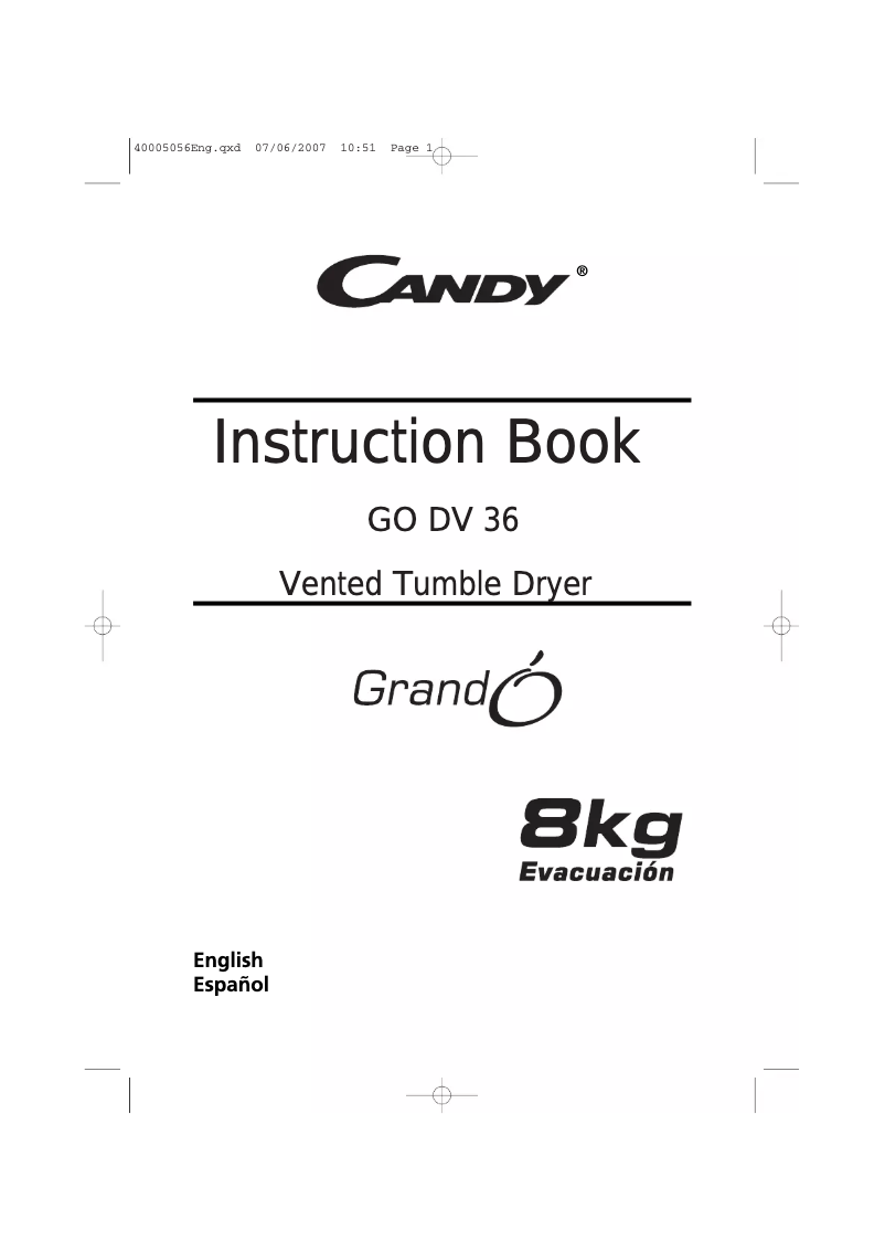 Page 1 de la notice Manuel utilisateur Candy GO DV36/1-37S