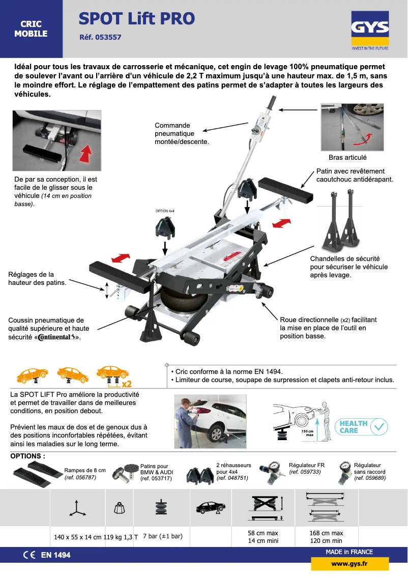 Page 1 de la notice Fiche technique GYS Spot Lift PRO