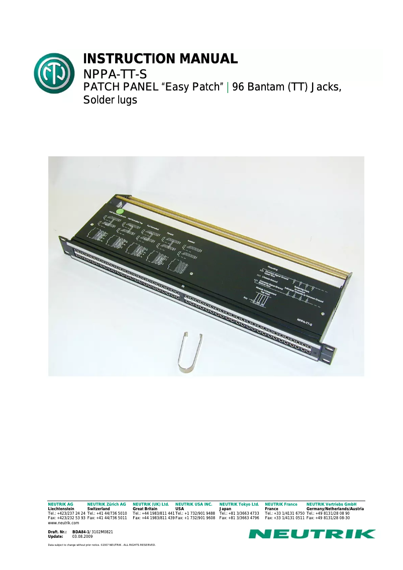 Image de la première page du manuel de l'appareil NPPA-TT-S