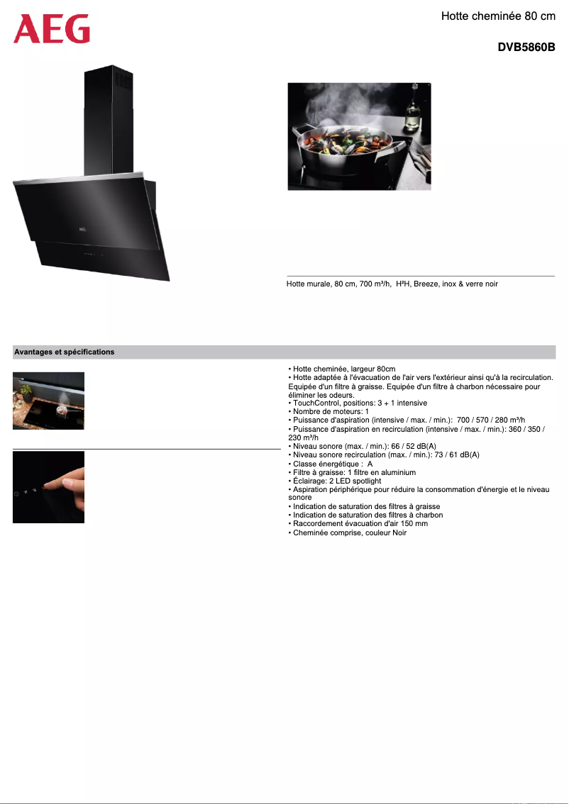 Page 1 de la notice Fiche technique AEG DVB5860B