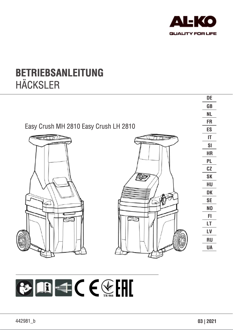 Page n°1 - Manuel utilisateur AL-KO Easy Cruhs LH 2810
