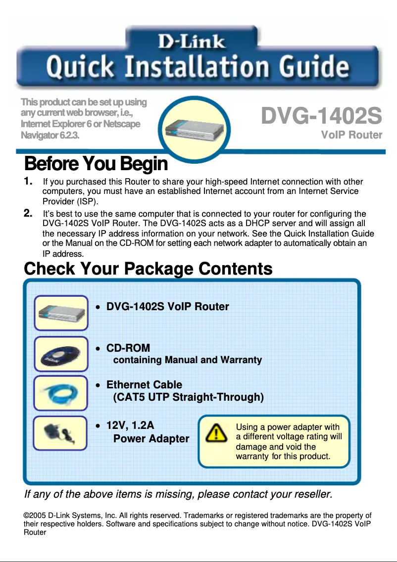 Image de la première page du manuel de l'appareil DVG-1402S