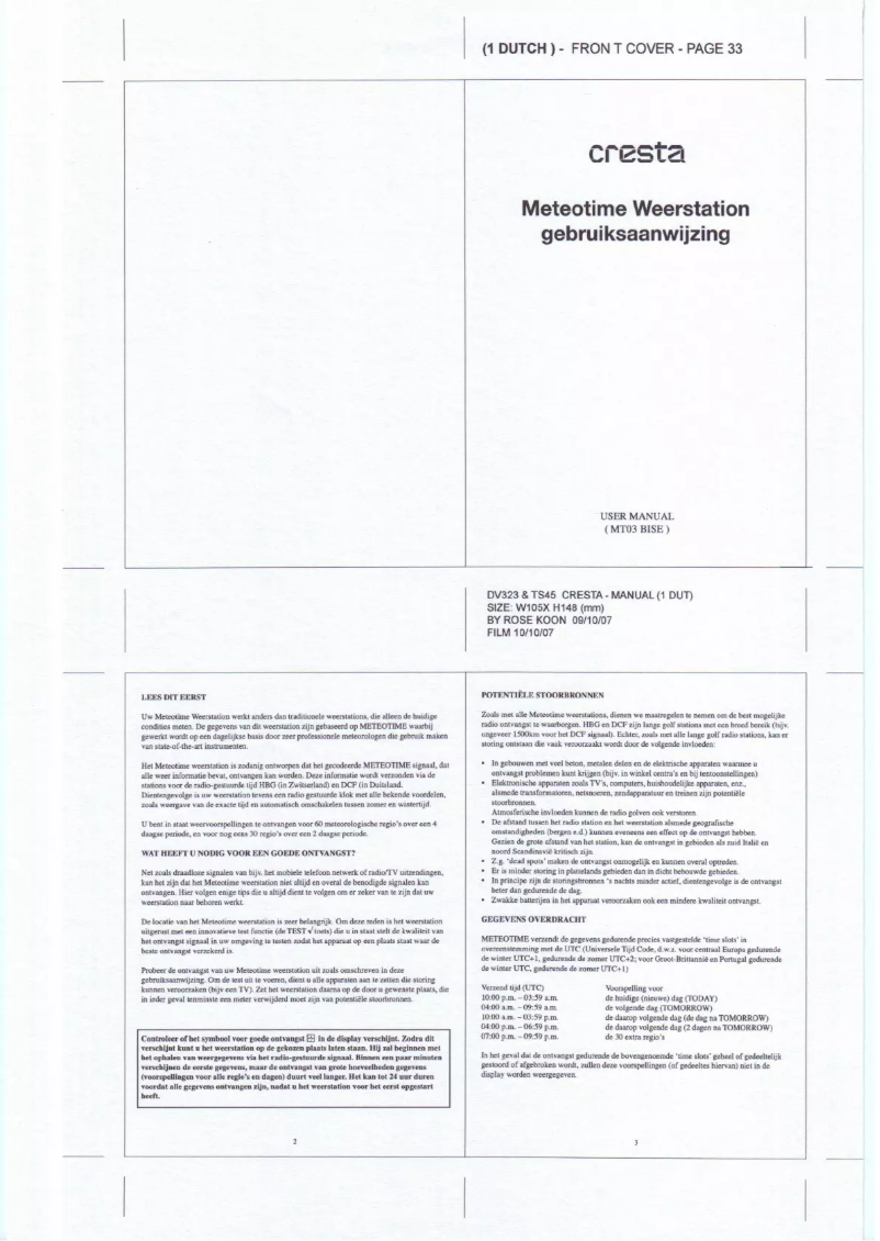 Image de la première page du manuel de l'appareil MT03 Bise