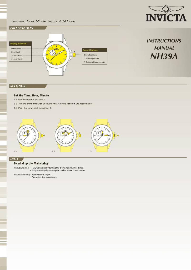 Page 1 de la notice Manuel utilisateur Invicta Pro Diver 22078