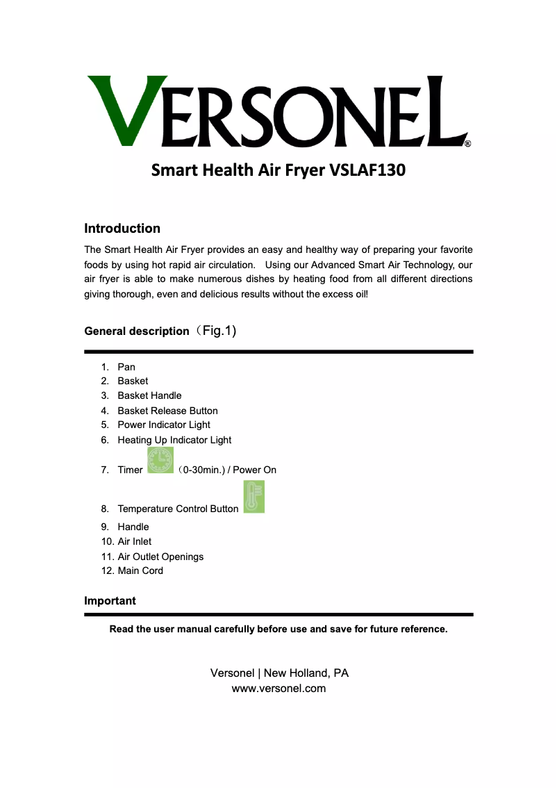 Page n°1 - Manuel utilisateur Versonel VSLAF130