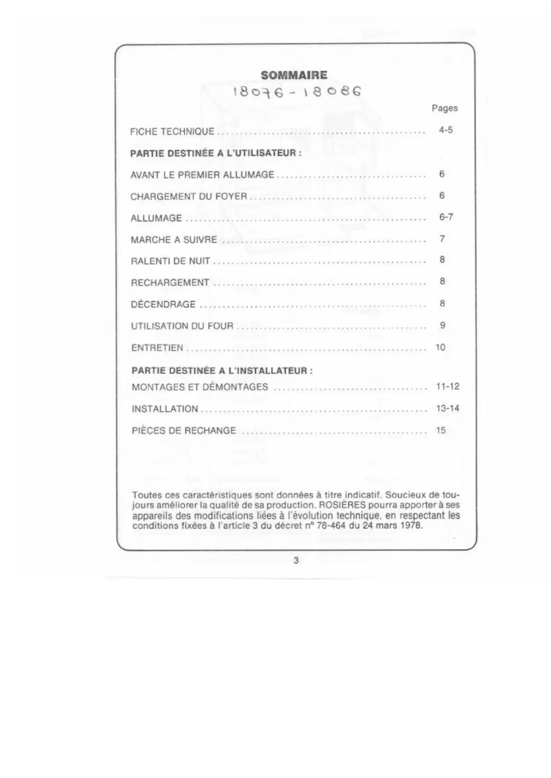 Page n°1 - Manuel utilisateur Rosieres 18076