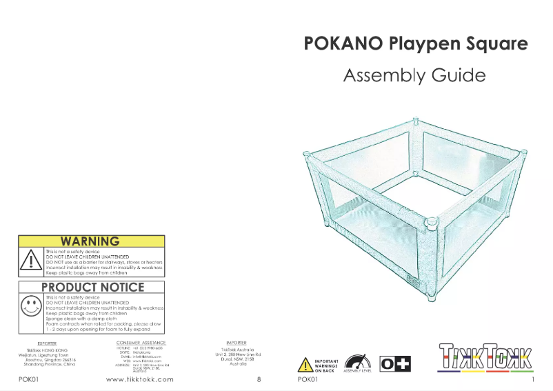Image de la première page du manuel de l'appareil Pokano Playpen Square