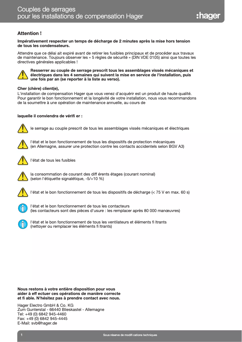 Page 1 de la notice Instructions de sécurité Hager SPC02008P7ANN
