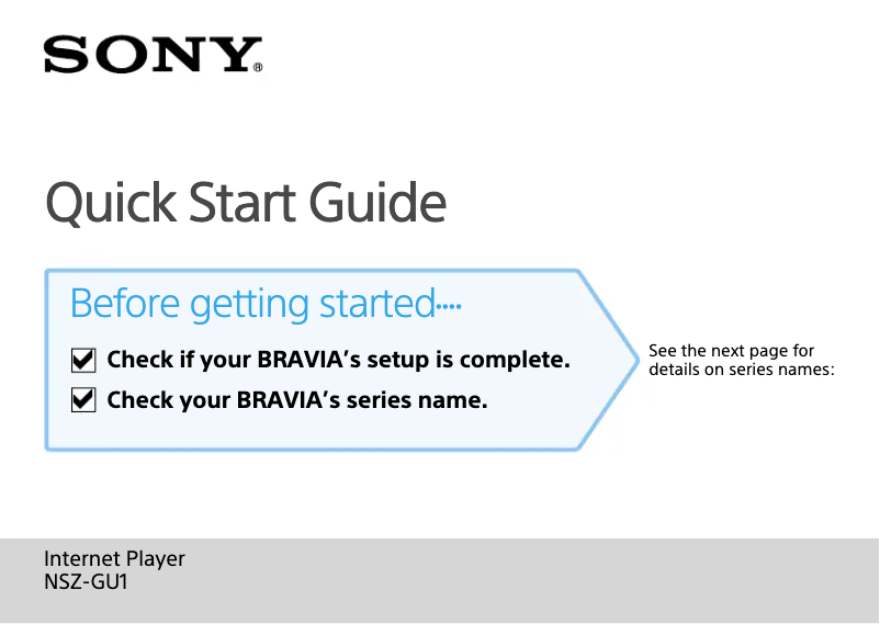 Page 1 de la notice Guide d'installation Sony NSZ-GU1