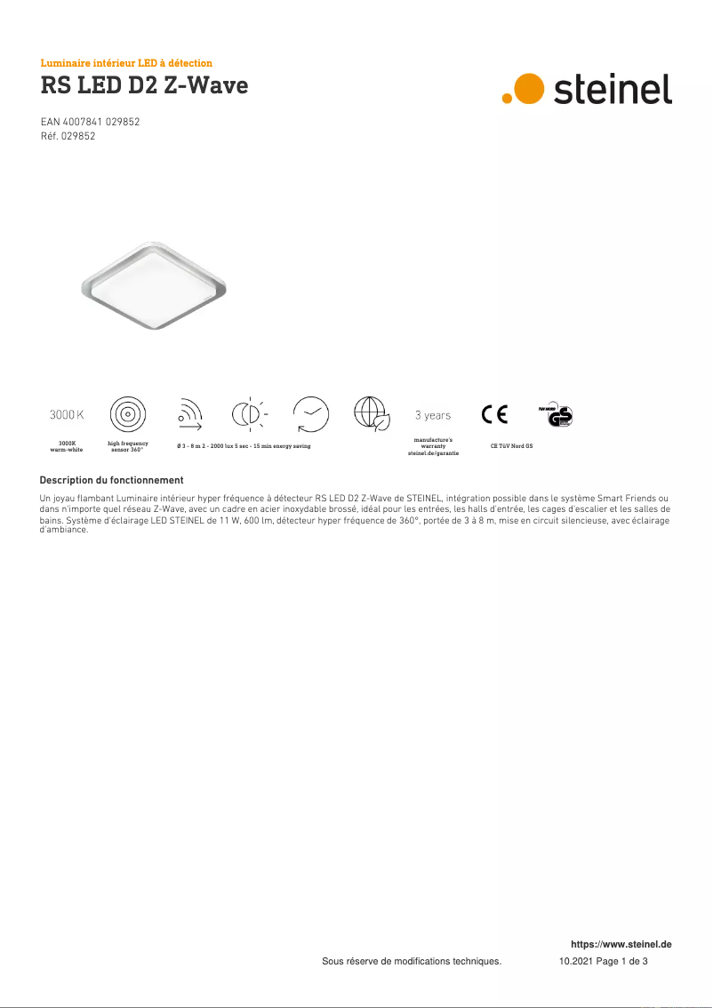 Image de la première page du manuel de l'appareil RS LED D2 Z