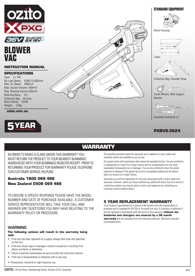 Image de la première page du manuel de l'appareil PXBVS-3624