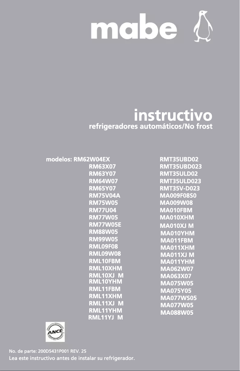 Page n°1 - Manuel utilisateur Mabe RML10YHM