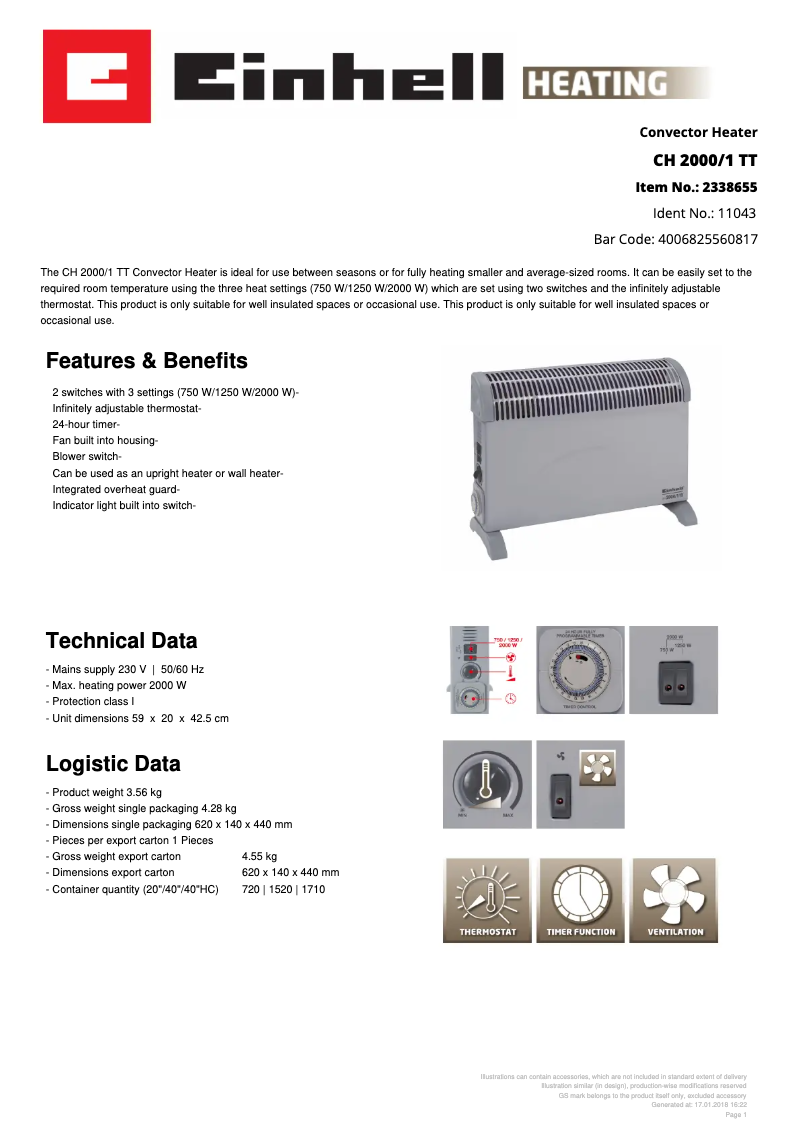 Page 1 de la notice Fiche technique Einhell CH 2000/1