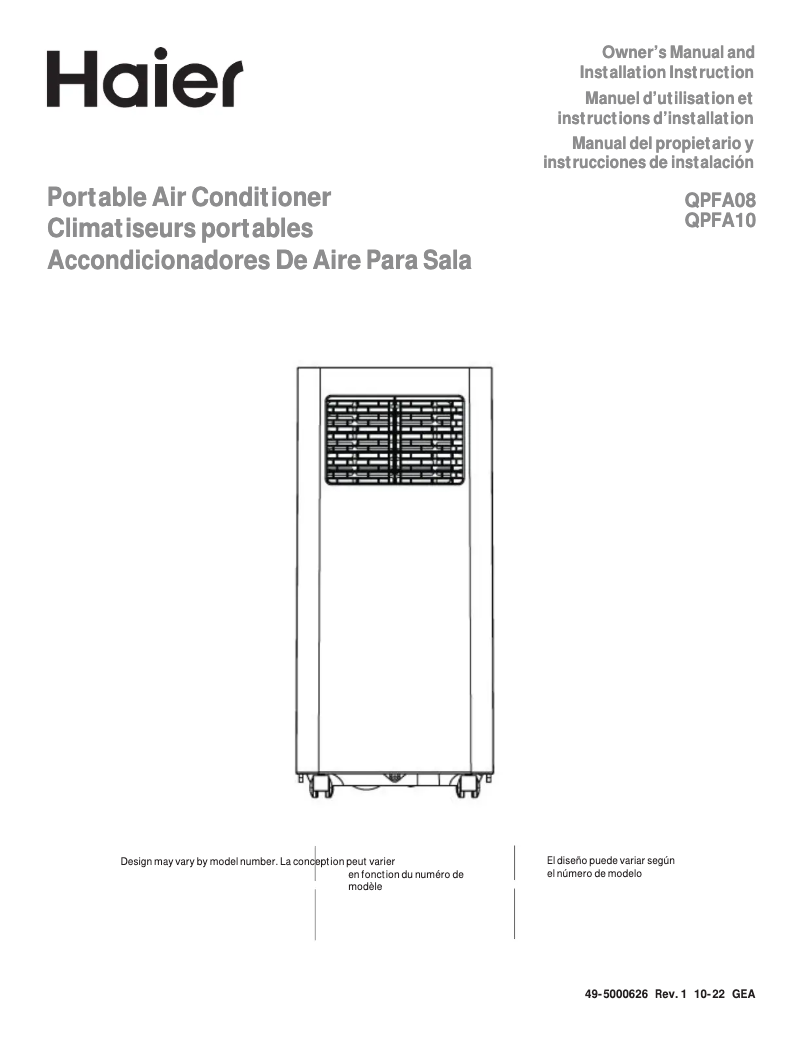 Page 1 de la notice Manuel utilisateur Haier QPFA08YBMW