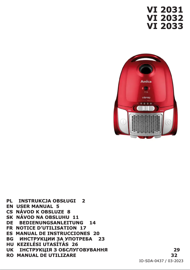 Page 1 de la notice Manuel utilisateur Amica Viento VI 2033
