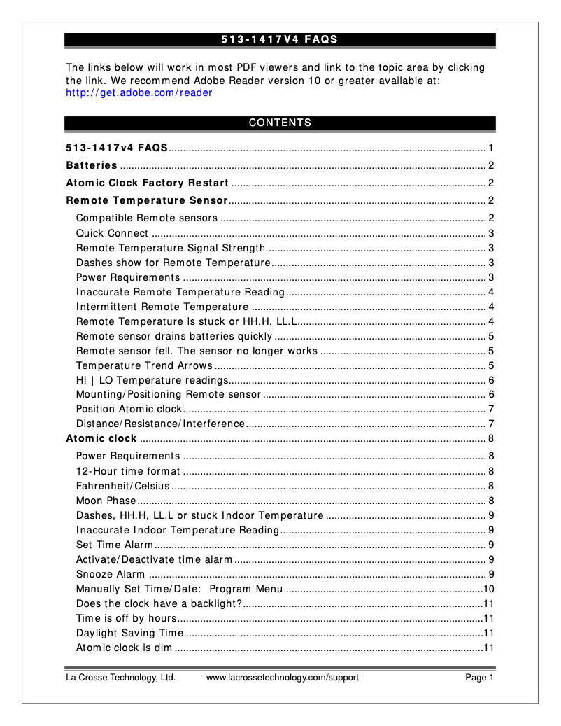 Page n°1 - FAQ La Crosse Technology 513-1417V4
