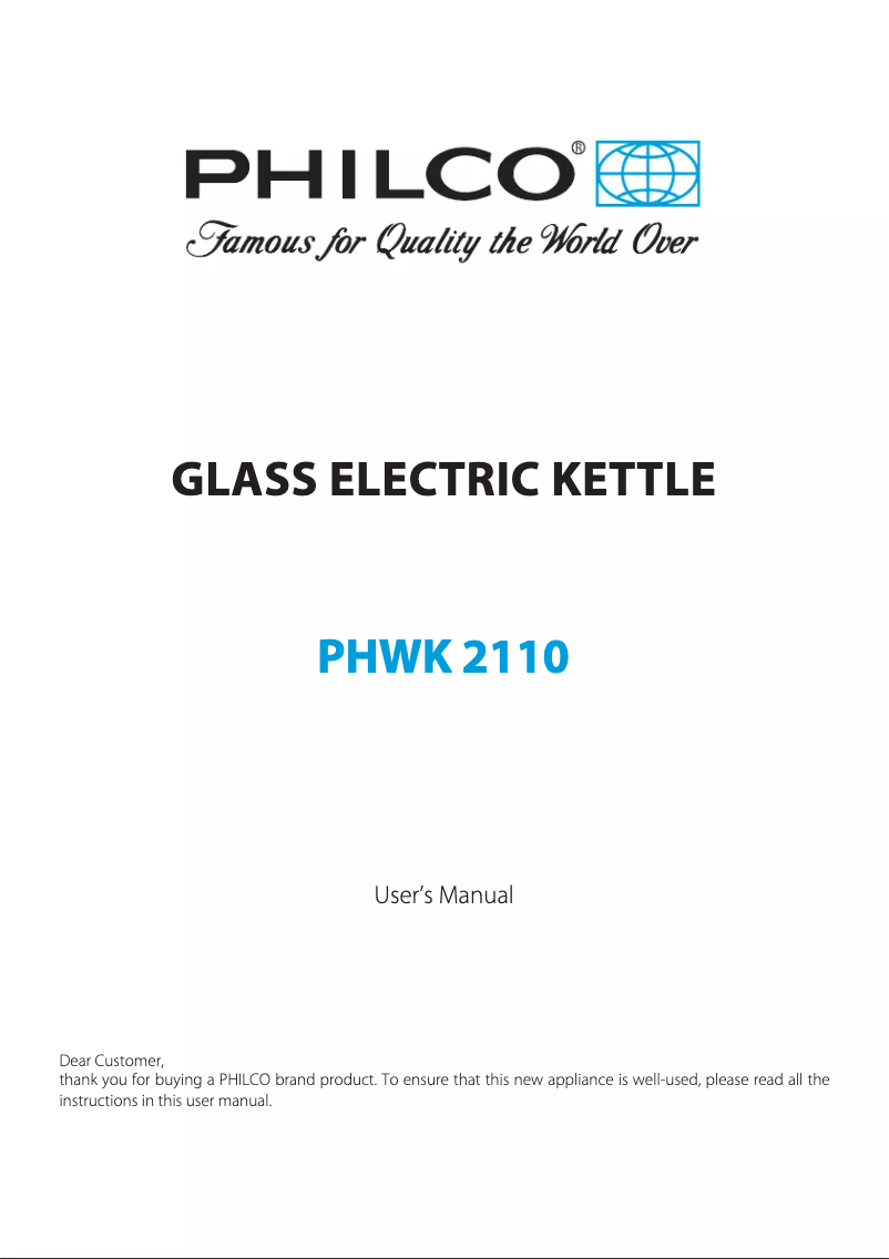 Page n°1 - Manuel utilisateur Philco PHWK 2110