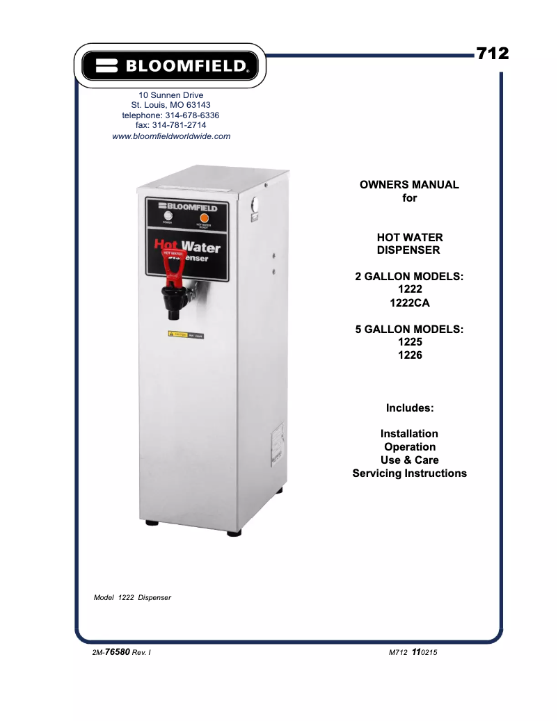 Página 1 del manual Manual de usuario Bloomfield 1225