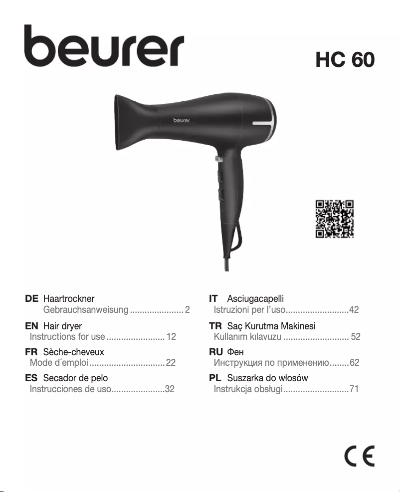 Page 1 de la notice Manuel utilisateur Beurer HC 60