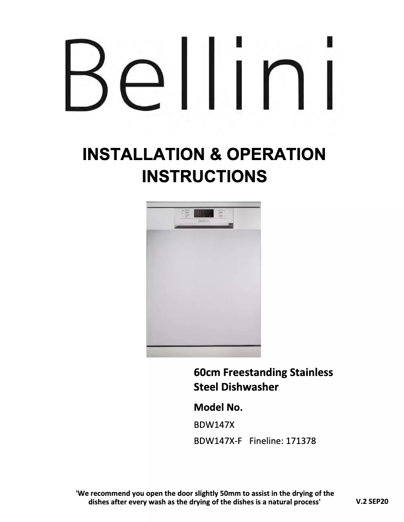 Page 1 de la notice Manuel utilisateur Bellini BDW147X-F