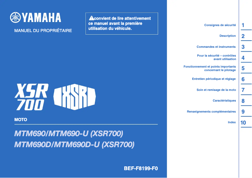 Page 1 de la notice Manuel utilisateur Yamaha Xsr700 (2022)