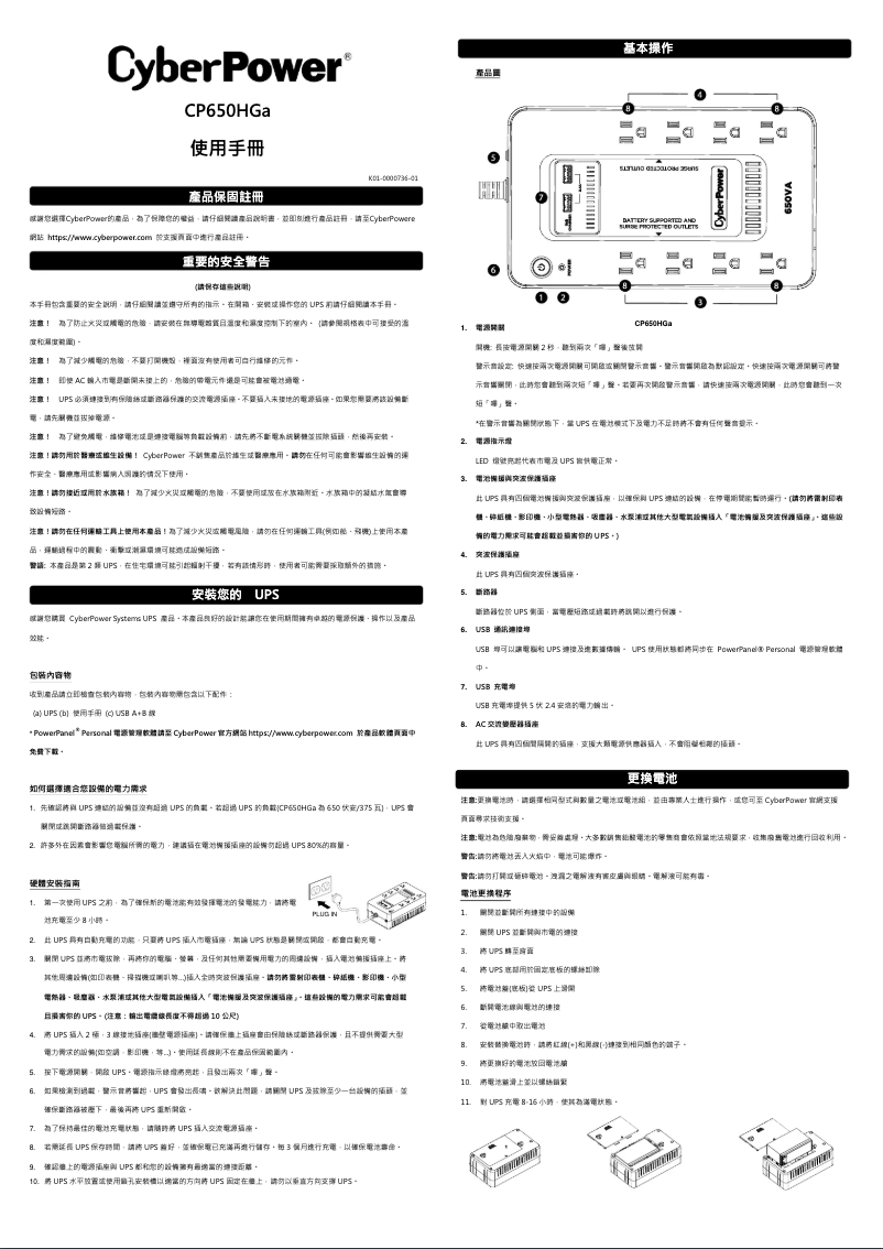 Page n°1 - Manuel utilisateur CyberPower CP650HGa