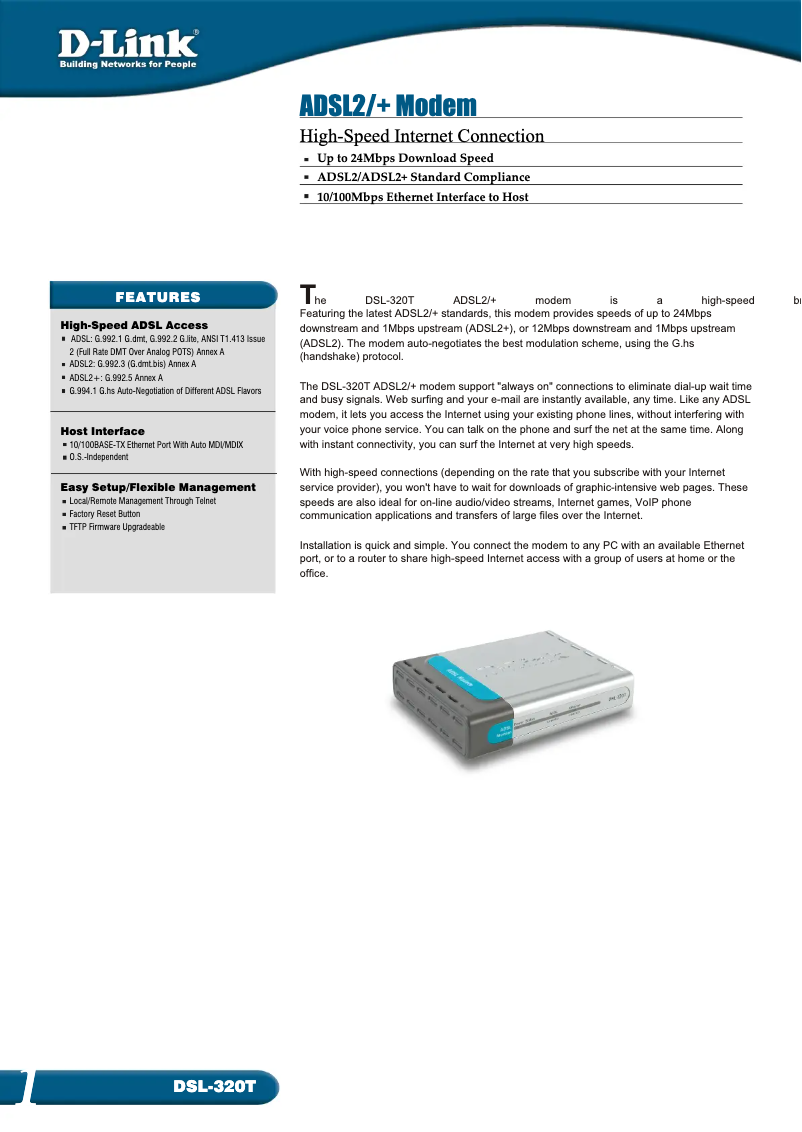 Image de la première page du manuel de l'appareil DSL-320T