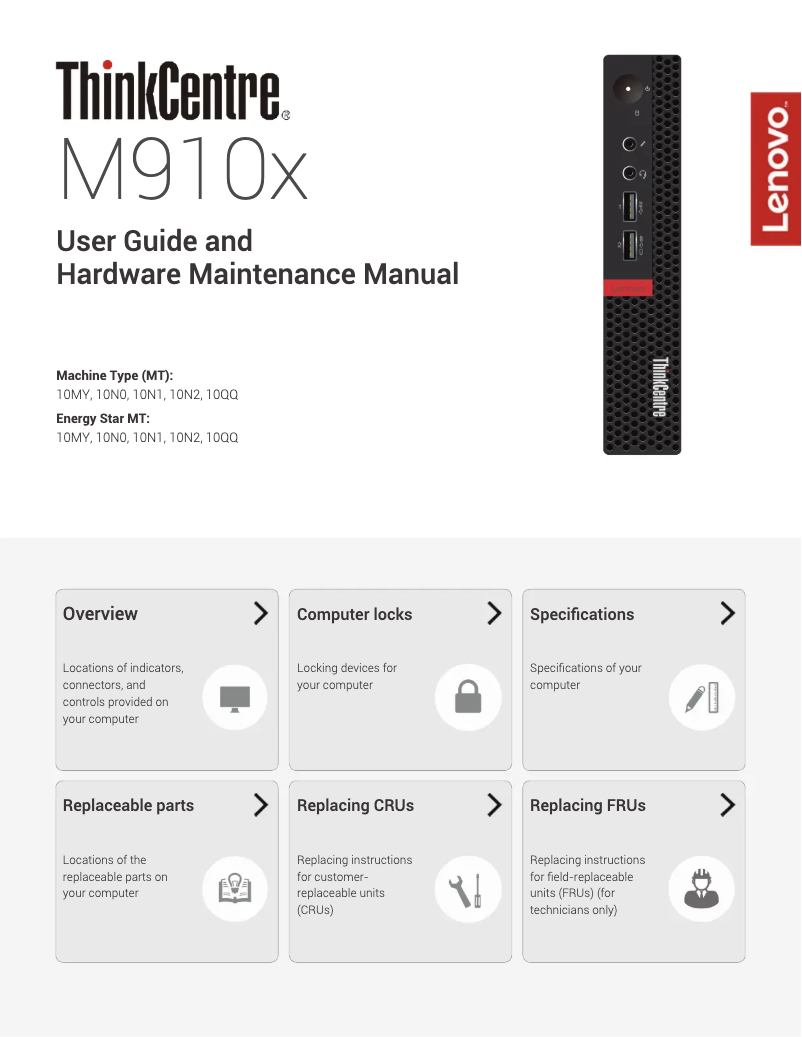 Image de la première page du manuel de l'appareil ThinkCentre M910x