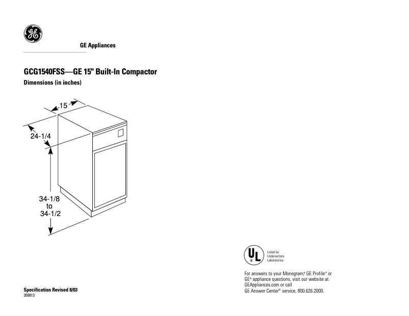 Page 1 de la notice Fiche technique GE Profile GCG1540FSS