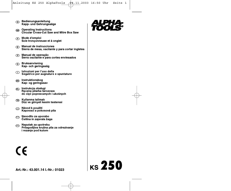 Page 1 de la notice Manuel utilisateur Alpha Tools KS 250