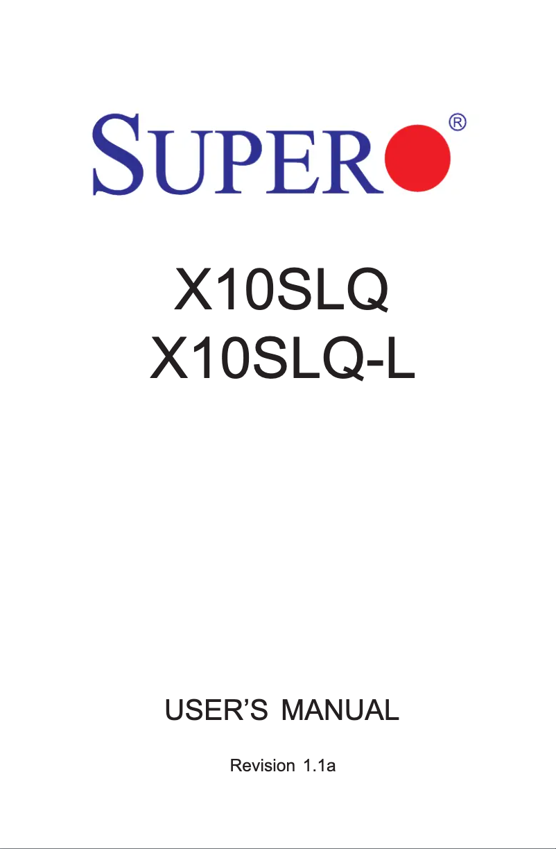 Page 1 de la notice Manuel utilisateur Supermicro X10SLQ