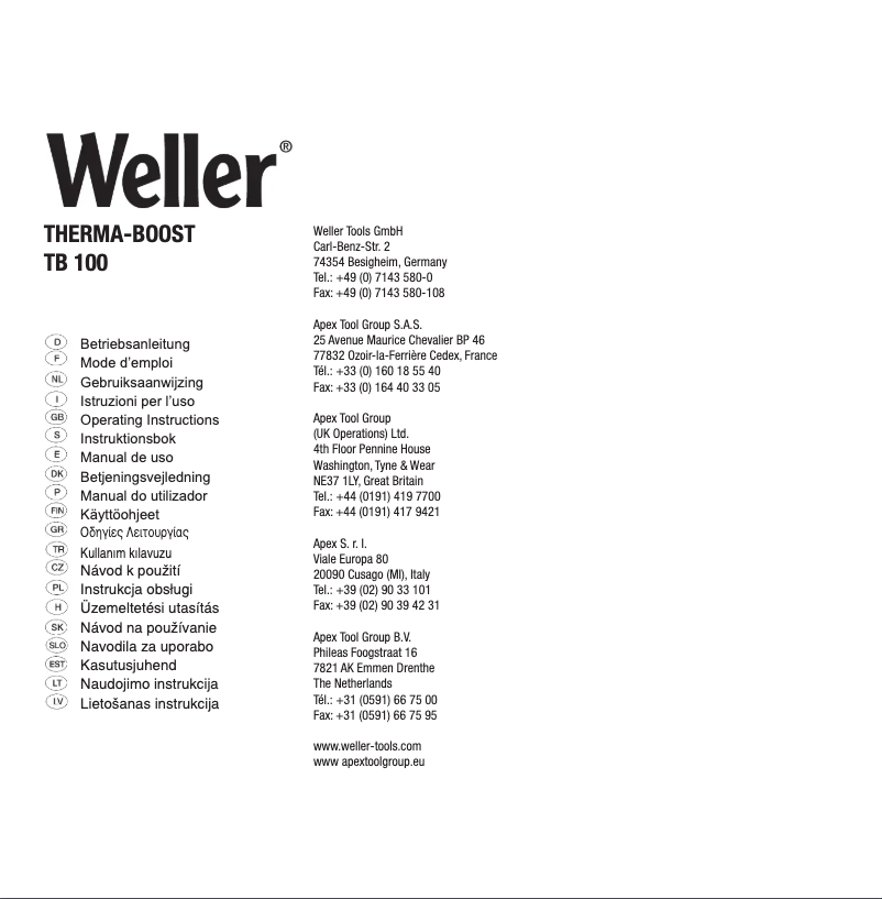 Page n°1 - Manuel utilisateur Weller Therma-Boost 100