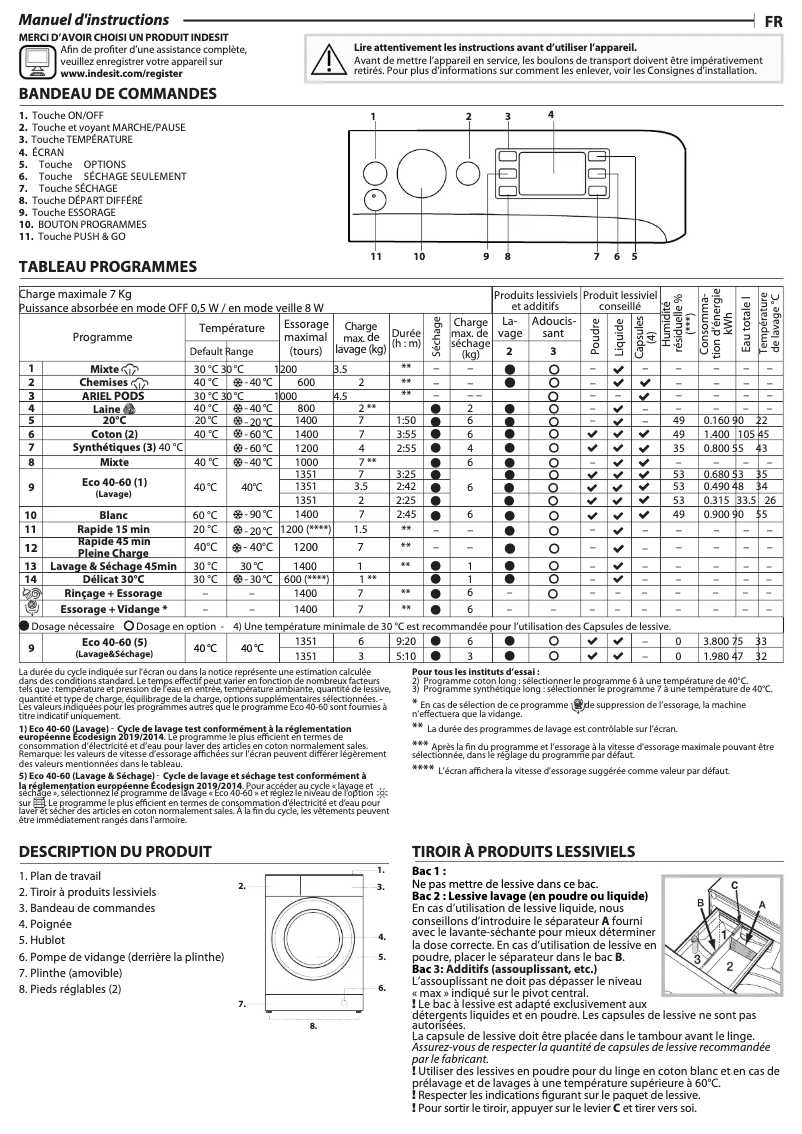 Page n°1 - Manuel utilisateur Indesit BDE 76435 WV FR