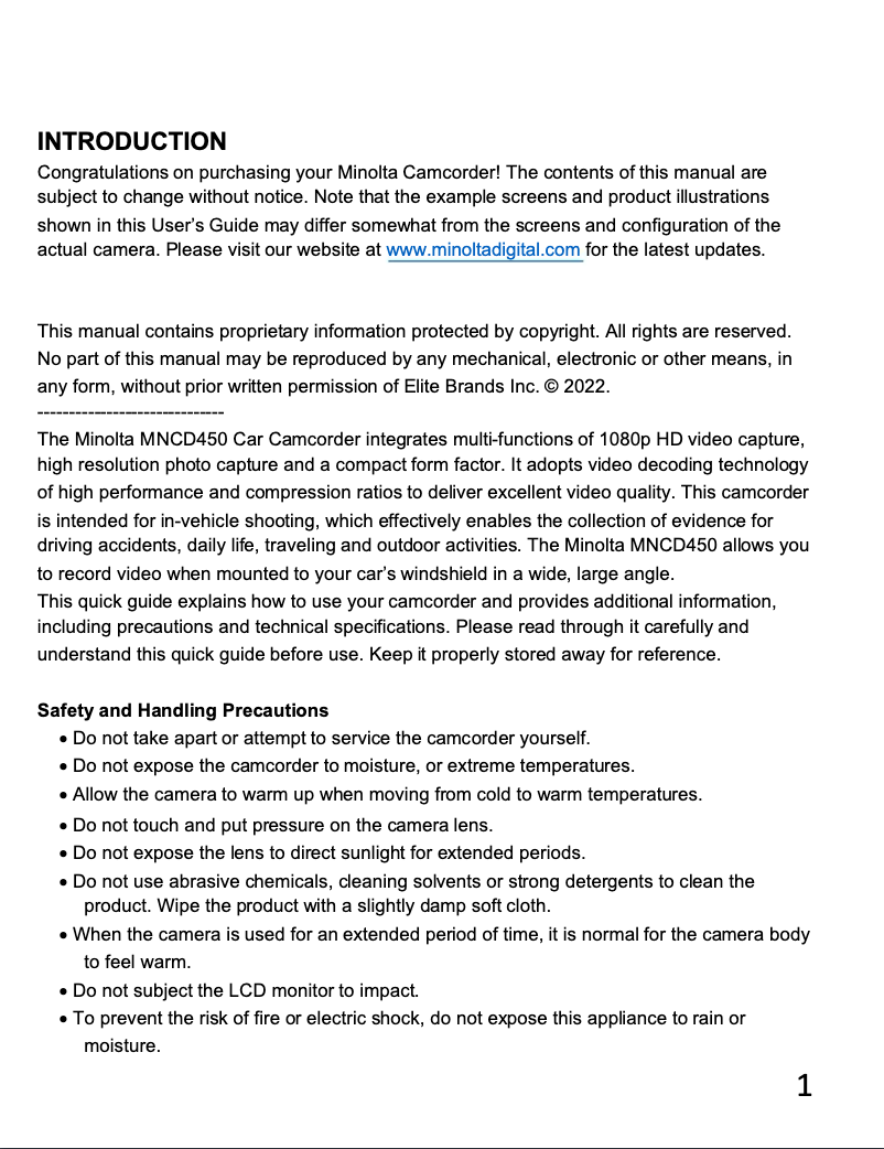 Page 1 de la notice Manuel utilisateur Minolta MNCD450