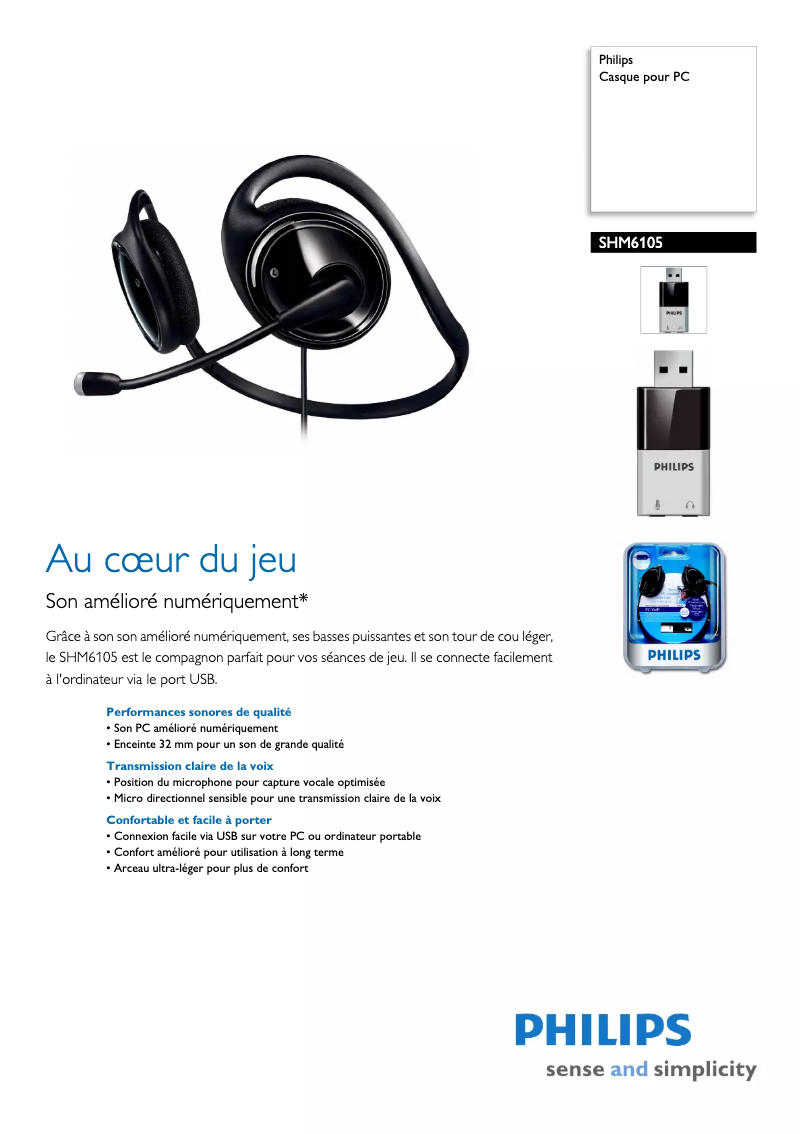 Page 1 de la notice Fiche technique Philips SHM6105
