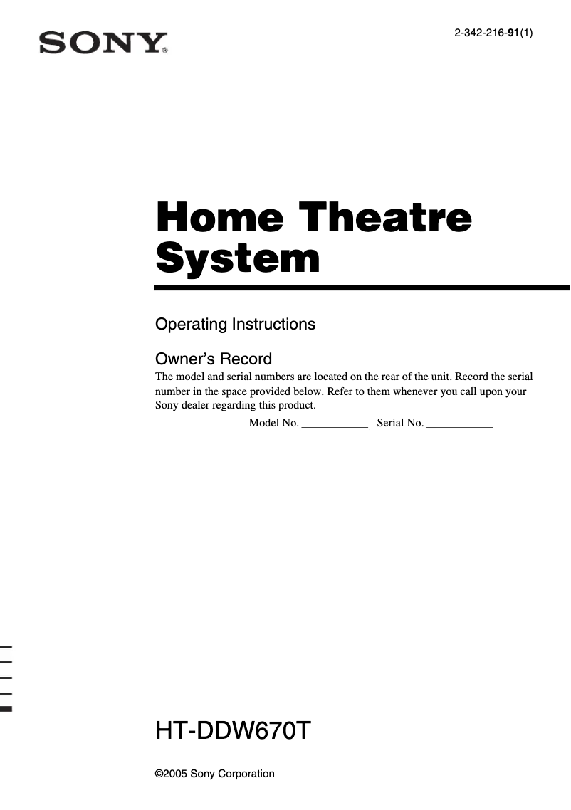 Page 1 de la notice Manuel utilisateur Sony HT-DDW670T