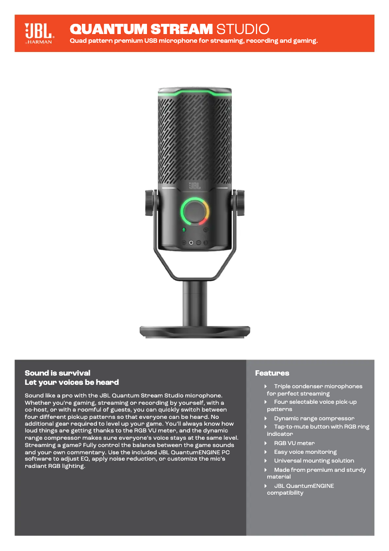 Page n°1 - Fiche technique JBL Quantum Stream Studio