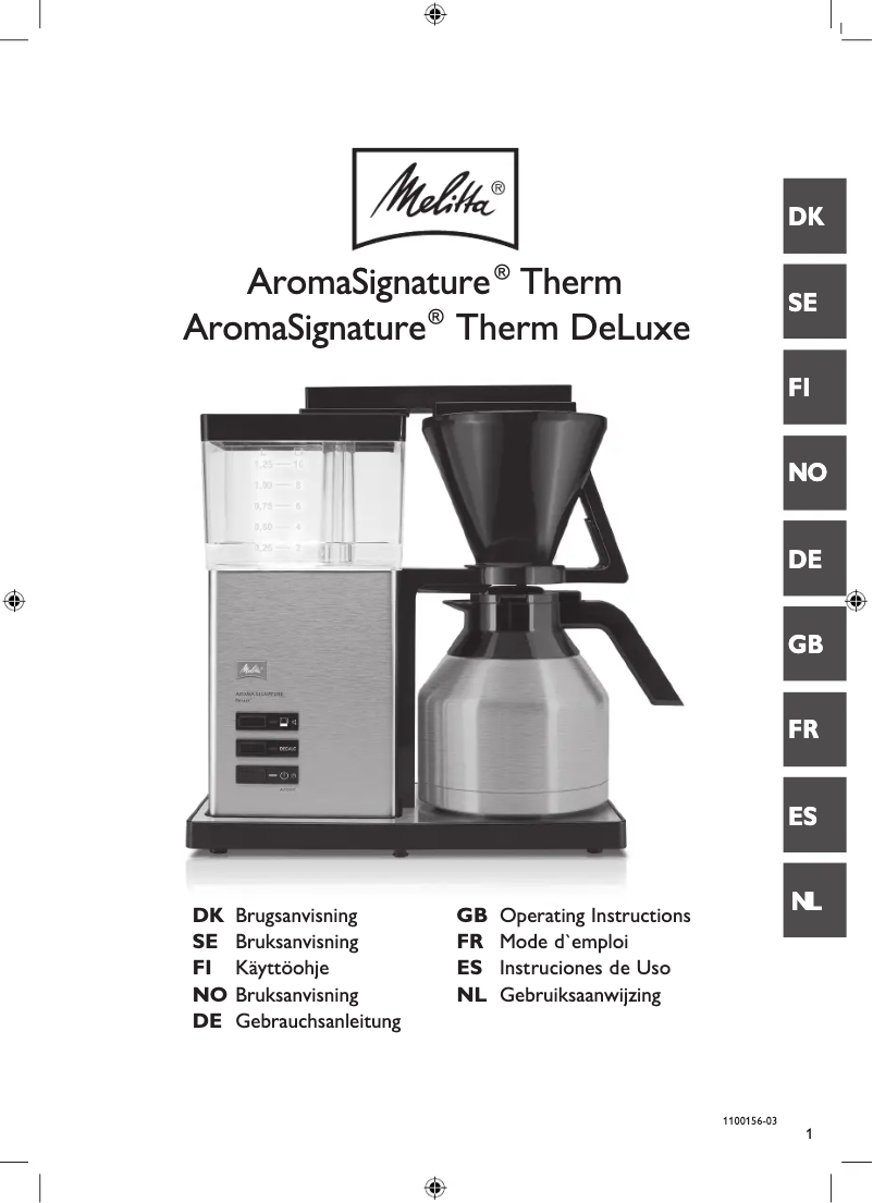 Page 1 de la notice Manuel utilisateur Melitta AromaSignature Therm