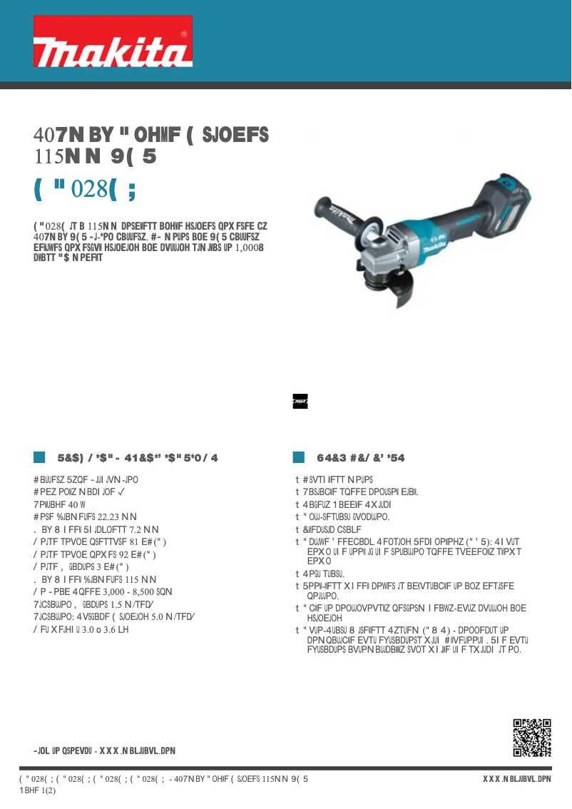 Page 1 de la notice Fiche technique Makita GA028GZ