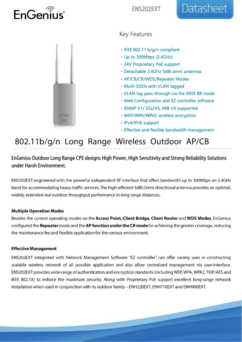Page 1 de la notice Fiche technique EnGenius ENS202EXT