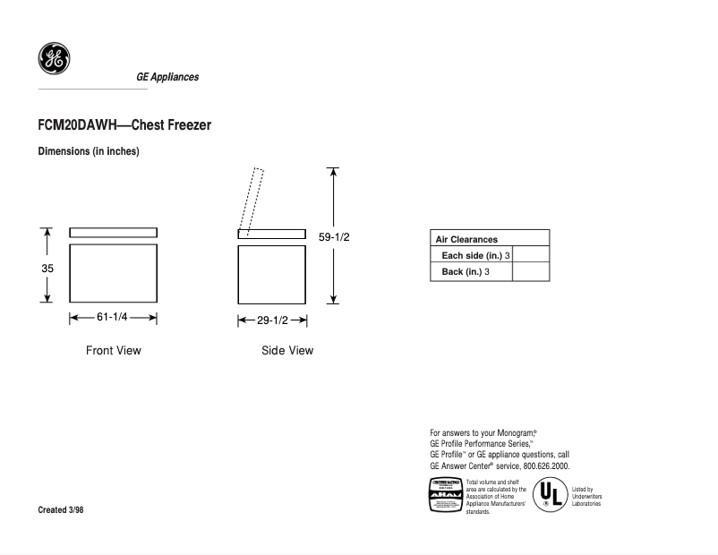 Page n°1 - Fiche technique GE FCM20DAWH